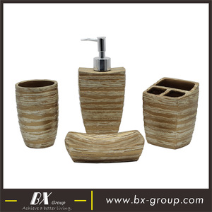 BX Group popular wood effect polyresin hotel bath set accessory