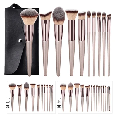 Champagne Gold Makeup Brush Set: 10-Piece Powder &amp; Eye Shadow Brushes