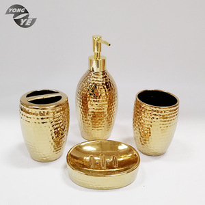 European elegant bathroom accessary modern style glossy golden ceramic bath set