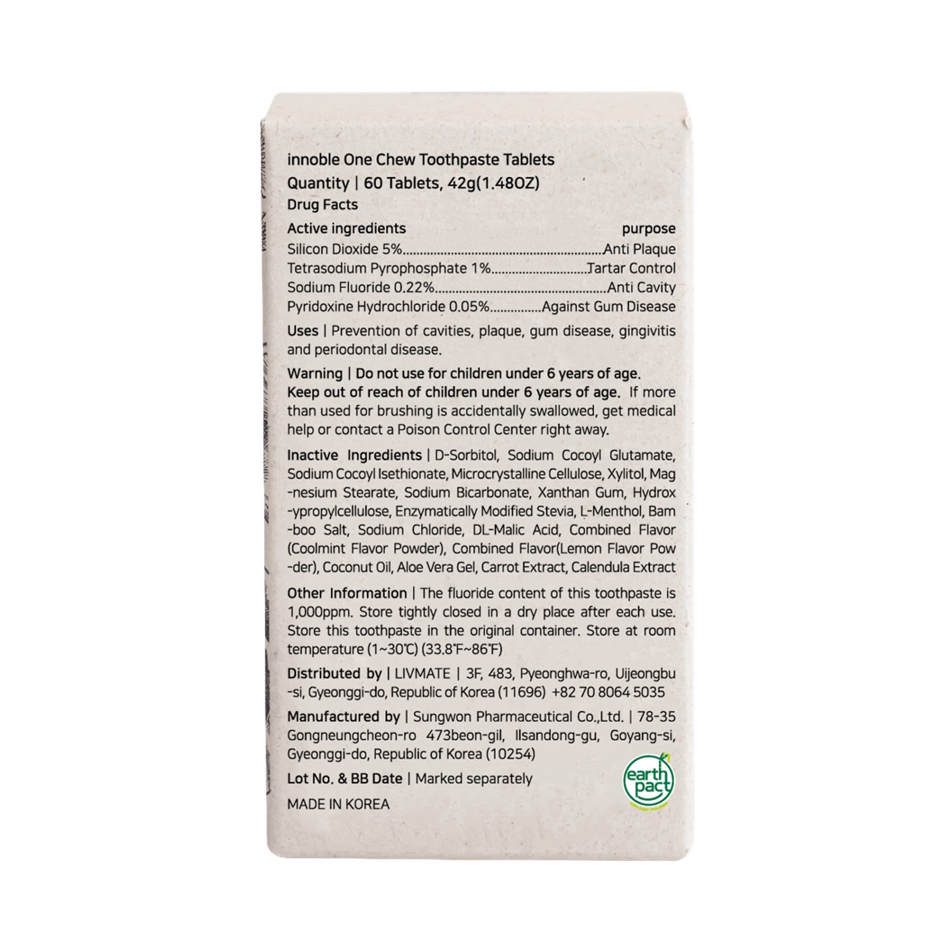 Innoble One Chew Toothpaste Tablets with Fluoride - Natural Effervescent Lemon Mint Flavor 