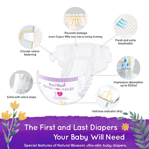 Natural Blossom Baby Diapers Size 5 (26-37lbs) 22 Count
