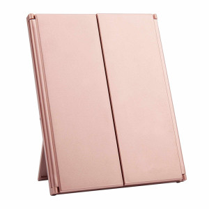 Rose Gold Mini mirror with 8 leds lights Wholesale tri-fold vanity led mirror makeup pocket