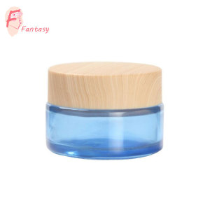 round shape 20ml 30ml 50ml see through blue glass cream container jar with cap