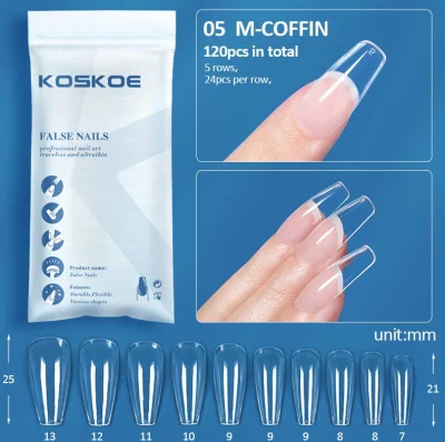 Wholesale False Nails Press on Nails 120 PCS/Bag Clear Square Coffin Gel X Nail Tips Full Cover