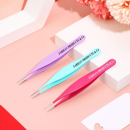 Hair Tweezers Needle Nose Pointed Stainless Steel Blackhead Remover for Eyebrow Hair Facial Hair Removal (Rose Red,Purple,Blue)