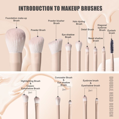 11PCS Makeup Brushes Travel Set Portable Double Ended Eyeshadow Brush Private Label Face Cosmetic Make up Brushes Set