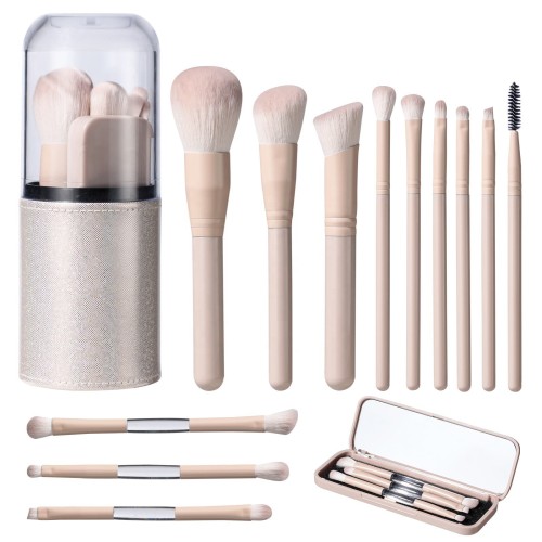 11PCS Makeup Brushes Travel Set Portable Double Ended Eyeshadow Brush Private Label Face Cosmetic Make up Brushes Set