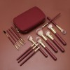12-Piece Burgundy Makeup Brush Set with Travel Bag – Soft Synthetic Bristles, Luxury Gold Ferrule