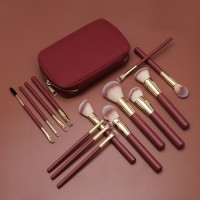 12-Piece Burgundy Makeup Brush Set with Travel Bag – Soft Synthetic Bristles, Luxury Gold Ferrule
