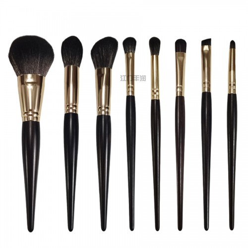 Factory Design Elegant Design Black and Gold 8 Pieces Soft Bristle and Wooden Handle Makeup Brush Set