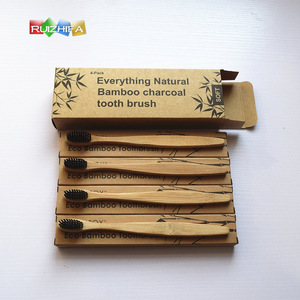 100% Biodegradable eco bamboo toothbrush with charcoal bristle toothbrush,private label black bamboo toothbrush