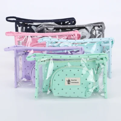 2022 PVC Korean Makeup Case Three-Piece Transparent Travel Cosmetic Bag