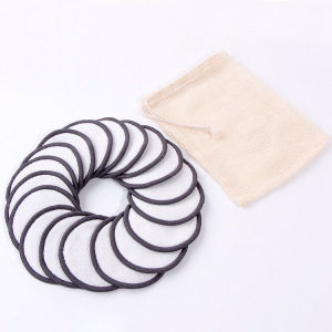 20pcs / Set White Bamboo Terry Make Up Remover Pads Black Border with Cotton Wash Bag / 80%bamboo+20%polyester