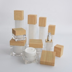 cosmetic jar Wood grain cap jar square 15ml 30ml 50ml 100ml plastic cream jar