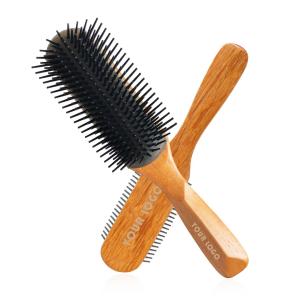 Custom Label High Quality Wooden 9 Row Detachable Denman Massage Hair Brush