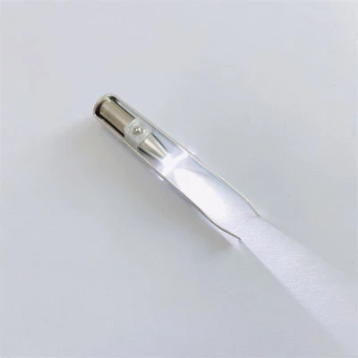 Custom Makeup Pearl Bright Nickel Plating Beauty Eyebrow Tweezers with LED Light and Non-Slip PVC Film