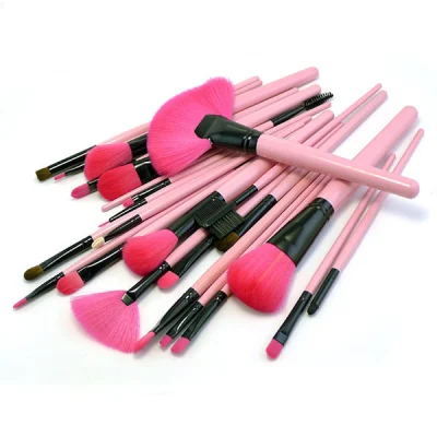 in-Stock 24-Piece Wooden Makeup Brush Set: Pink and Black Tools