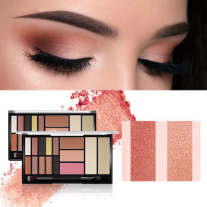 O.TWO.O New Palette Eyeshadow Blush Highlighter 3 in 1 Palette Glitter Blush Contour Palette 15 Shades With Brush