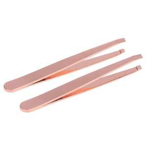 Stainless Steel Eyebrow Tweezers Eyelash Curler Clip Rose Gold Slanted Tip Volume Tweezers