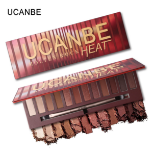 Wholesale UCANBE Brand Makeup 12 Colors Matte Molten Rock Heat Eyeshadow Palette Shimmer Smoky Eyes Shadow with Brush Set Smooth