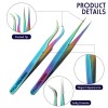 4 Pieces Eyelash Extension Tweezers Stainless Steel Straight and Curved Tip Volume Lash Tweezers Set for Eyelash Extension False