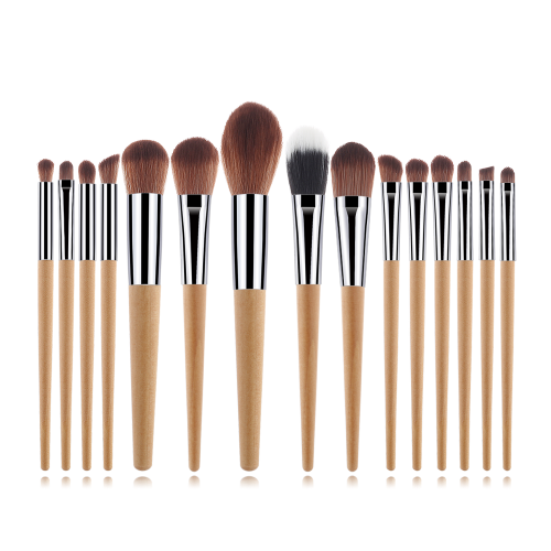 15pcs/set Customized Wood Handle Nylon Wool Makeup Brush Set Makeup Eyeshadow Foundation Brush Set