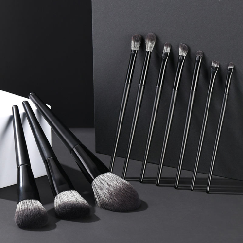 Wholesale Custom Private Label 10 Pcs Matte Black Makeup Brush Set Soft Synthetic Hair Powder Contour Eyeshadow Brushes in Bulk