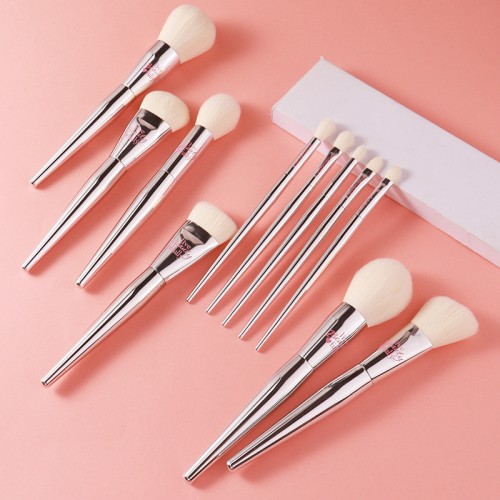 Professional 19pcs Makeup Brush Set with Silver Electroplated Handle Premium Synthetic Hair Cosmetic Brushes for Private Label Customization