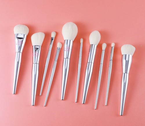 Professional 19pcs Makeup Brush Set with Silver Electroplated Handle Premium Synthetic Hair Cosmetic Brushes for Private Label Customization