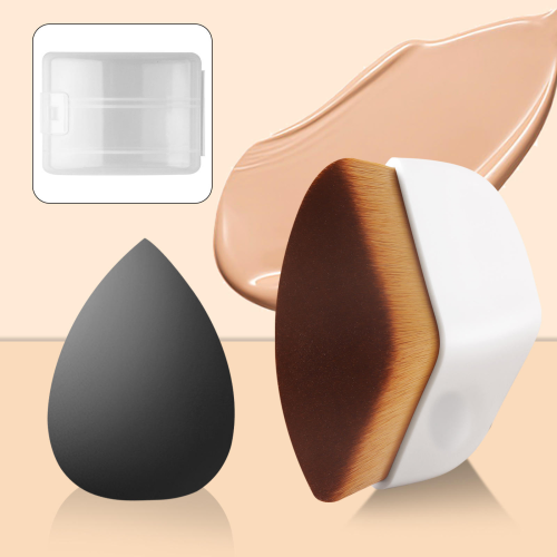 Professional Kauki Foundation Brush Makeup Sponge Set Custom Logo Flat Top Foundation Kabuki Brushes Makeup Sponge Blender Set
