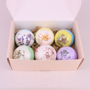 100% natural handmade100g top sale 6pcs bath bomb gift set with Dry Flowers