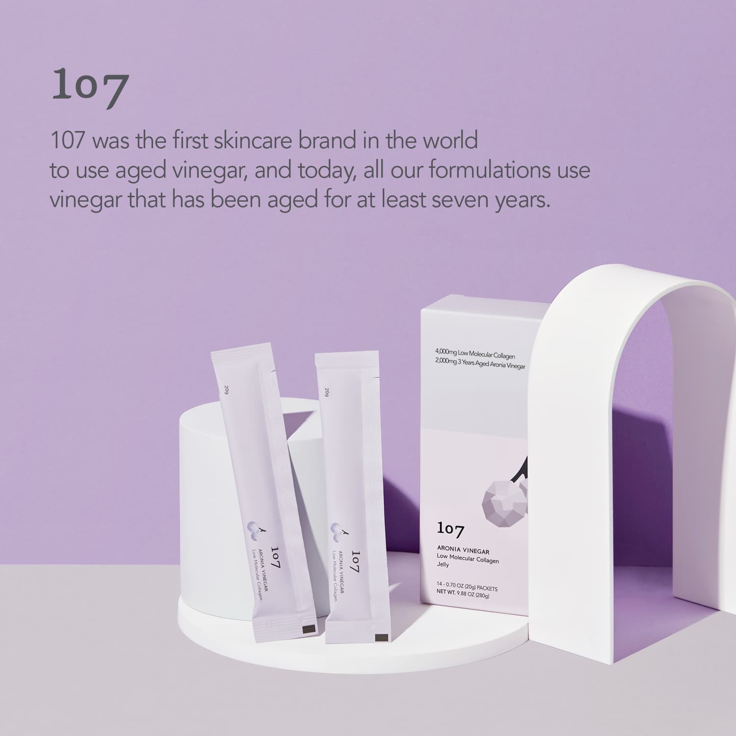 107 ONEOSEVEN ARONIA VINEGAR Low Molecular Collagen 20g x 14 pouches, Collagen jelly stick, Vitamins