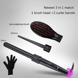 3 in 1 Interchangeable Hair Curler with Hot Brush and Hair Straightener Brush