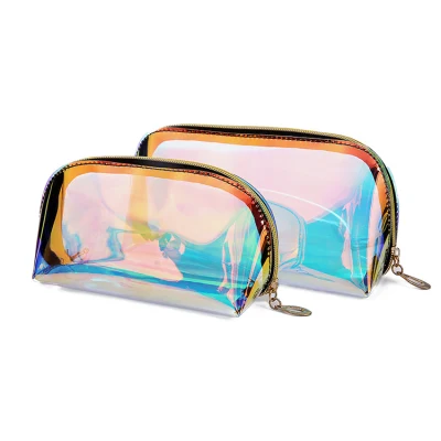 Custom New Product Travel Clear PVC Makeup Wash Pouch Holographic Cosmetic Bag