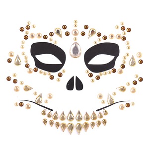 Genya Halloween Decorations Rhinestone Face Jewels Skull Tattoo Stickers Mask