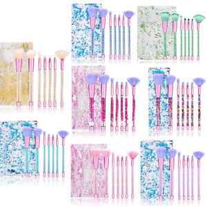 Glitter makeup brush girl heart PVC Plastic handle animal Hair a set of make up brushes empty handle