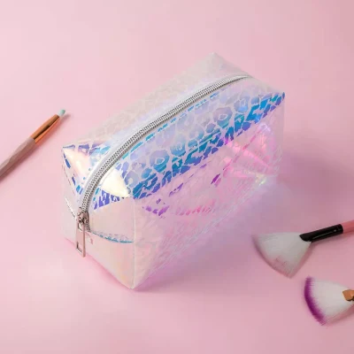 Holographic Clear Zipper PVC Fashion Travel Colorful Transparent Organizer Makeup Cosmetic Bag and Women Handbag