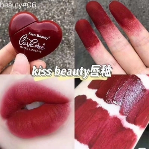 KISS BEAUTY Heart-Shaped 6 Color Lip Gloss Matte Nature Silky Lip Glaze Waterproof Long Lasting Non Stick Cup Liquid Lip Gloss