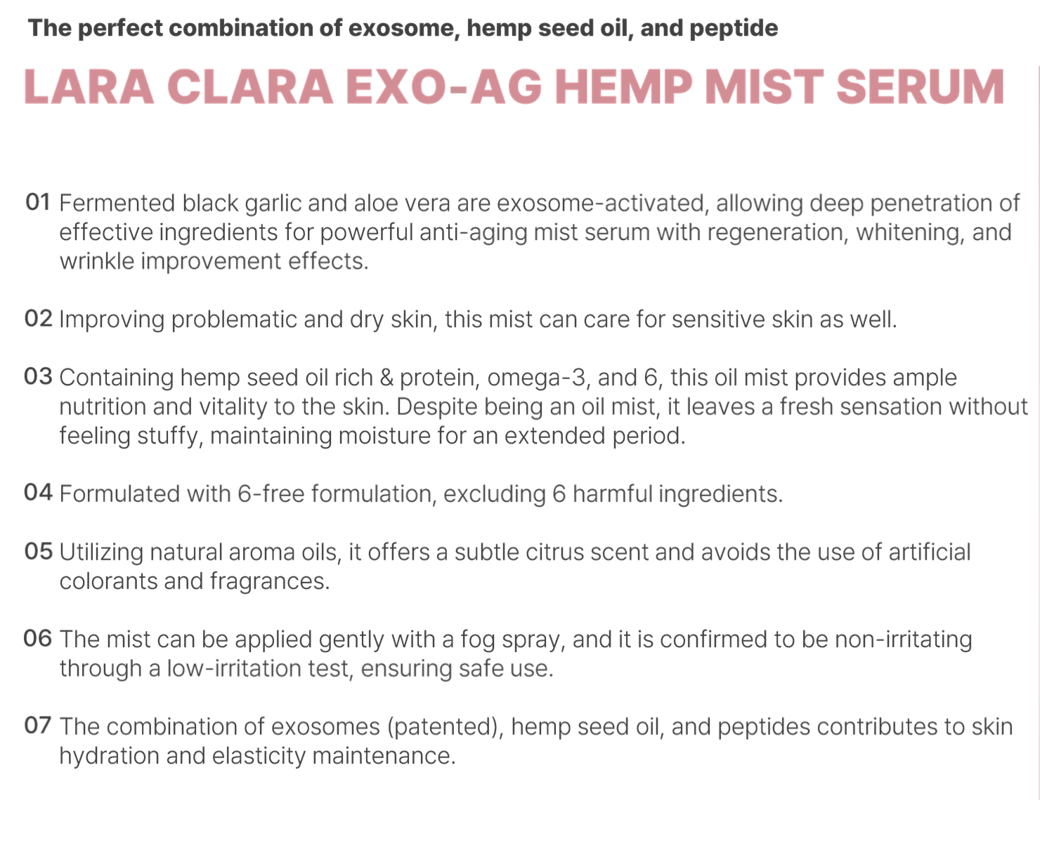 [LARA CLARA] EXO-AG HEMP MIST SERUM, skin care 