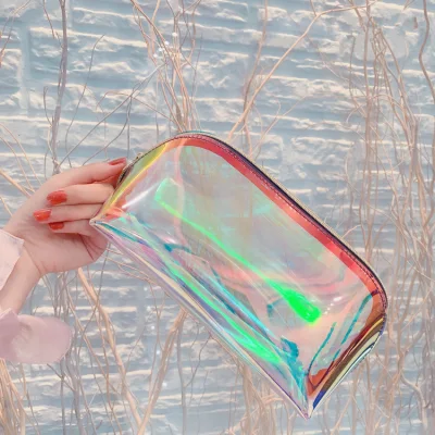 Low MOQ Custom Logo Fashion Small Personalized Holographic PVC Makeup Bag&Cases Cosmetic Gift Bags