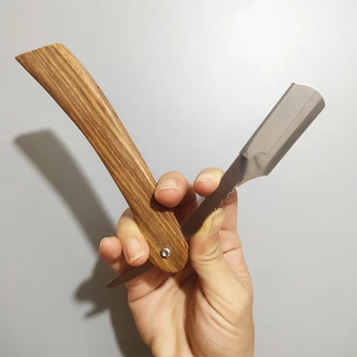 Manual Folding Beard Shaving Care Razor Wooden Handle Barber Razor