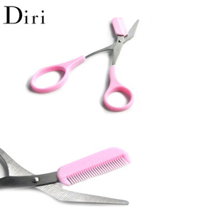 Wholesale Pink Plastic Handle Makeup Eyebrow Trimmer Cutting Scissor With Mini Comb