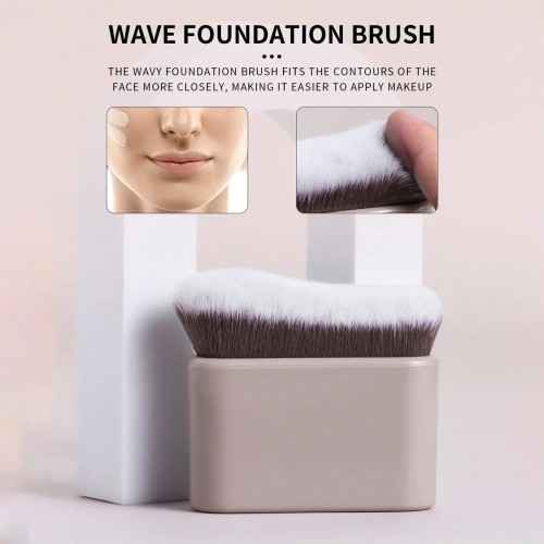 Wave-Shaped Foundation Brush with Electroplated Handle – Multi-Use Face & Body Makeup Brush for OEM Private Label