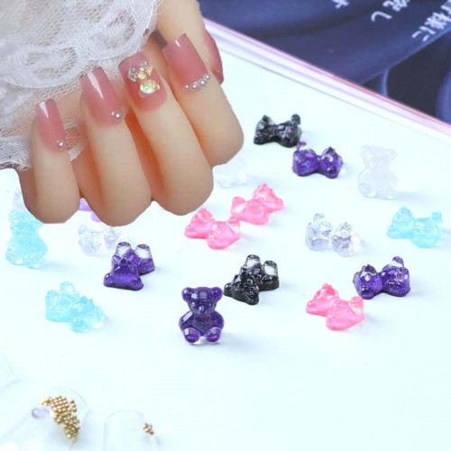 Nail Stciker Acrylic Discoloration Bear Resin decoration accessories Glitter Colorful For Nail Art DIY