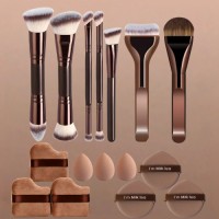 Innovative Dual-Ended Makeup Brush Kit with Ergonomic Foundation Brushes & Velour Powder Puffs Professional Beauty Set OEM/ODM