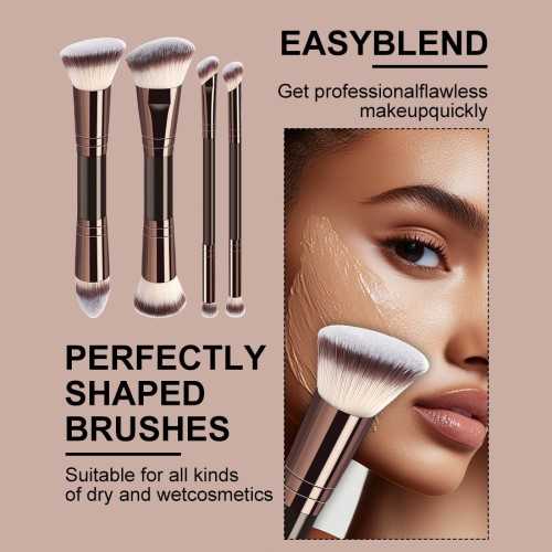 Innovative Dual-Ended Makeup Brush Kit with Ergonomic Foundation Brushes & Velour Powder Puffs Professional Beauty Set OEM/ODM