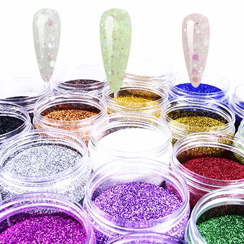 Nails Glitter Designs Art at Home Beauty Cuticle DIY Colors Mix Salon Nail Glitter Powder With Bottle