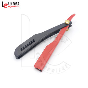 2018 Lisaaz Grid Plastic Handle Custom Logo Barber Cut Throat Straight Razor with Push Blade Slide Out Adjustable Screw Razors.