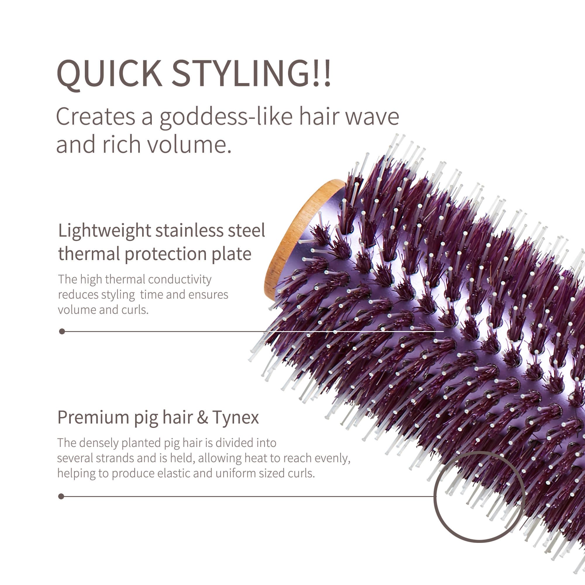 Cellreborn Athens Goddess Hair Roll Brush (Antibacterial Handle Hairbrush)