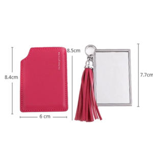 Custom Private label Lovely Square Pu cosmetic mirror Portable makeup mirror with Tassels Case